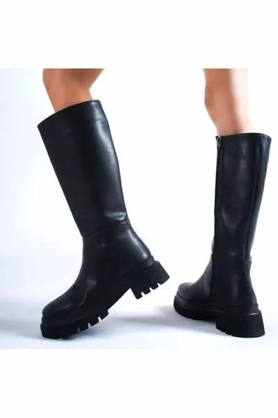 Дамски водоустойчиви ботуши с черен цип с дебела подметка