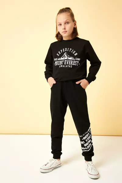 Never Look Men's Kids Sweatpants with Printed Detail Black