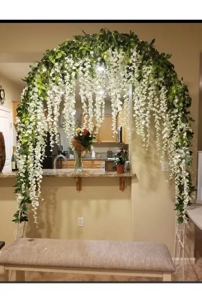 3 branches d'acacia blanche tombante, chaque branche avec 3 grappes, décoration pour fiançailles et mariage