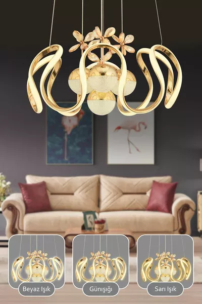 Oliver Remote-Controlled 3-Color Light Feature Modern Gold Plated Pendant LED Chandelier Living Room Chandelier