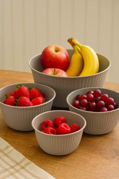 4-Piece Mega Size Plastic Mixing and Storage Bowl Set | 1L, 2L, 3L, 5L Beige