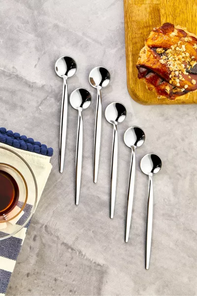 Set di 6 Cucchiaini da Tè in Acciaio Inox / Rotondi Argento - Cucchiaio in Acciaio Inossidabile che Non Rugginisce, Cm