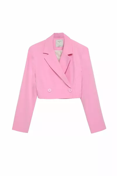 Veste blazer courte à double boutonnage rose