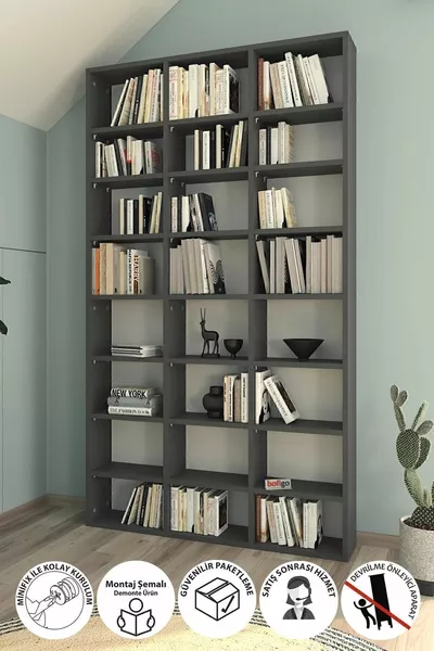 Шкаф для книг с множеством полок, библиотека, передвижной декоративный шкаф для книг, широкий шкаф для книг, антрацит
