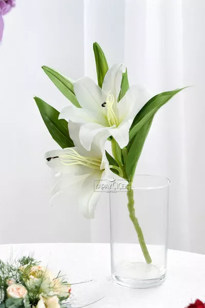 Луксозно изкуствено цвете, комплект от 2 клона, мокър тигров цвят, бял, см