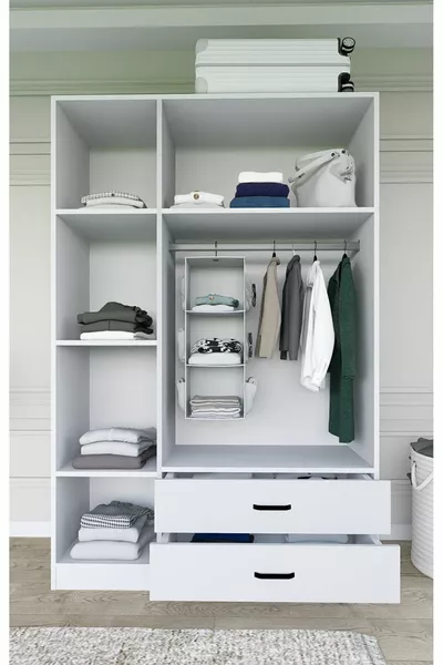 Armadio Abbigliamento Yaman Mat Bianco a 3 Ante con 2 Cassetti