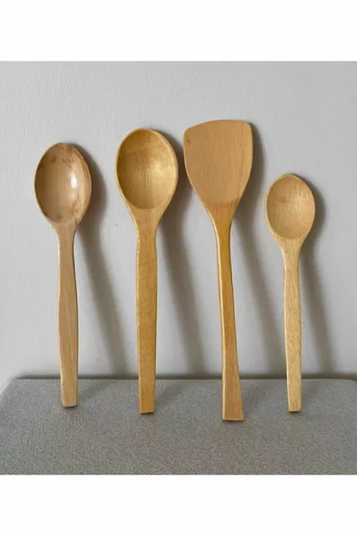 Set di 4 utensili da cucina in ''bambù'' - 4 cucchiai in bambù - Cucchiaio di legno. (cm - cm - cm.)