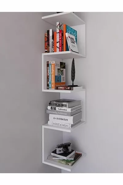 رف كتب زاوي متعرج - رف حائطي مفتوح