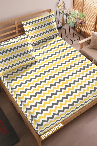 Yellow Zigzag Patterned Ranforce Fabric Fitted Sheet Set - Single/Double/King