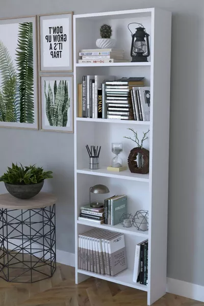 خزانة كتب بنار بخمس رفوف - أبيض