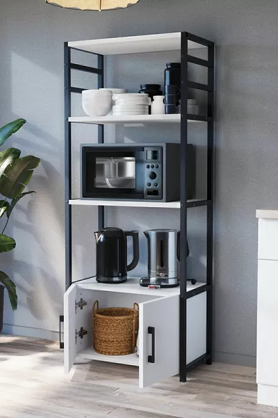 Kitchen Stand 2-Door 4-Shelf Coffee Corner Kitchen Shelf Kitchen Buffet Colombia White