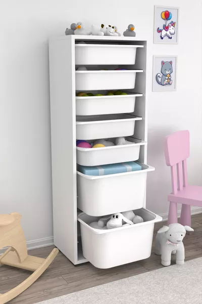 7 Basket Cabinet Toy Cabinet Multi-Purpose Kitchen Bathroom Pantry Cabinet White