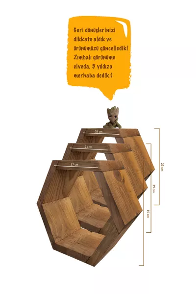 Mensola da Parete Esagonale in Legno (Nido d'Ape) set da 3