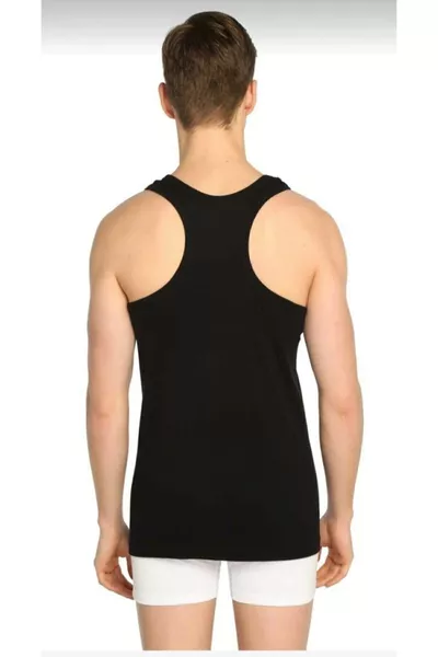 Canotta sportiva da uomo nera in cotone a coste, confezione singola, 6 pezzi, 