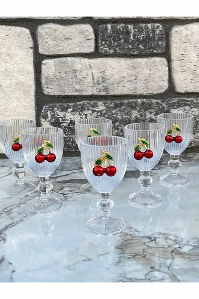 6-Piece Crystal Glass Coffee Side Cup Cherry Glass with Cherry Design ml