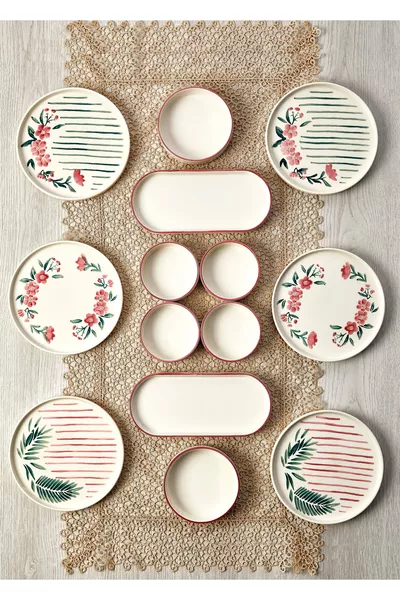  Parça 6 Kişilik Sakura Stackable Kahvaltı Takımı - Lüx Kahvaltılık Sunum Seti Tabağı