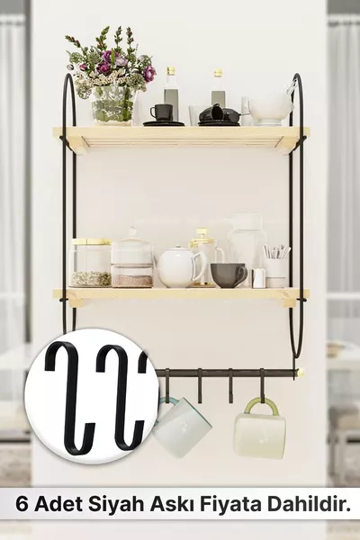 Portabicchieri da Cucina, Porta Tazze da Caffè, Organizzatore da Mensola in Legno con 6 Ganci