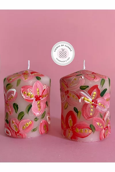 Bougie bloc peinte à la main avec motif floral, lot de 2