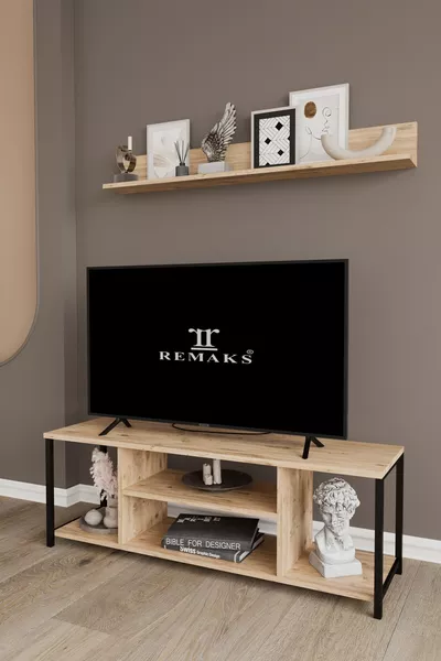 Jolie Cm Metal TV Stand with Shelves TV Unit Oak