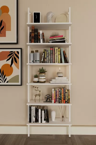 Boekenkast, Nieuwe Witte Metalen Boekenkast, 6 Planken Wandmontage, Witte Wandplank Boekenkast, Meubilair