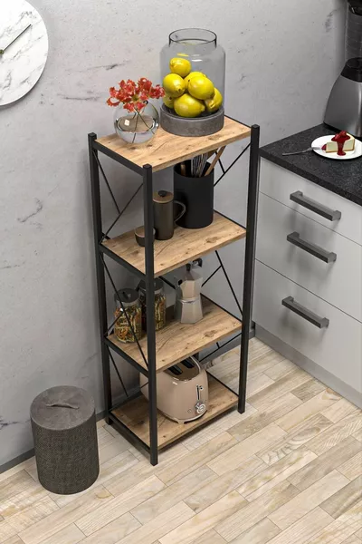 Arnora Metal Single Kitchen Shelf Material Cabinet 4-Tier Microwave Shelf Multi-Purpose