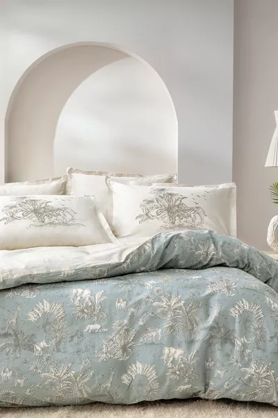 Aster Tweepersoons Ranforce Dekbedovertrek Set - Salie