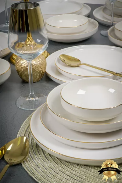 Rüya Золотая Отделка Набор Посуды на 6 Человек, Фарфор, Слоновая Кость
