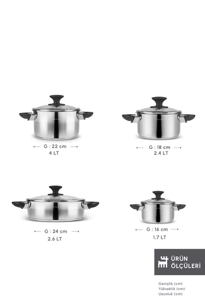 Buca 8-Piece Steel Cookware Set with Induction Base