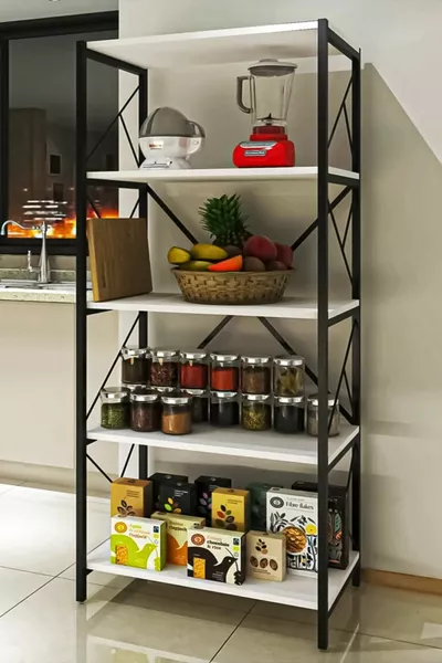 Marse Metal Kitchen Shelf 5-Tier Kitchen Organizer Shelf Microwave Shelf Pot Plate Rack White