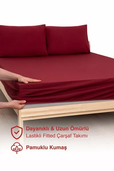 Комплект Ranforce Akfil бордо чаршаф с ластик с калъфки за възглавници за единично, двойно и кралско легло