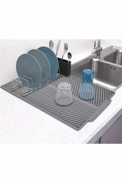 Büyük Boy Antrasit  X  Cm Silikon Bulaşık Kurutma Matı Bulaşıklık