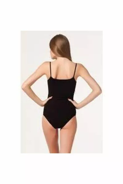 Damen Body mit schwarzen und weißen Spitzenriemen und Druckknöpfen