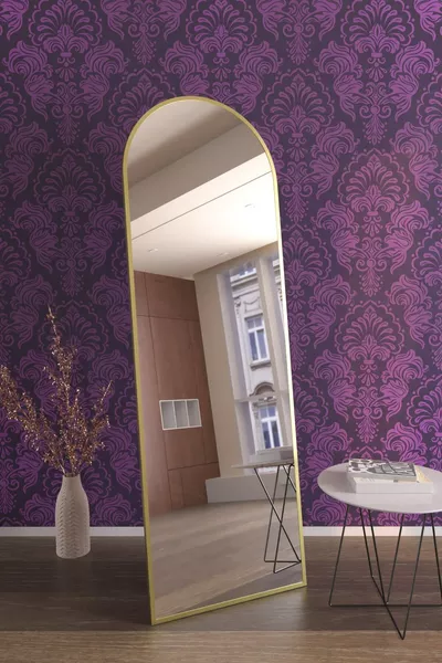 Specchio da terra per influencer con cornice ovale in metallo dorato cm
