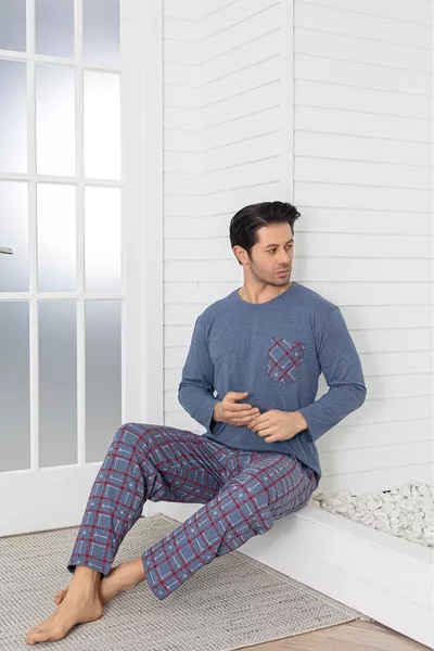 Ercan Gerade Oberteil mit Tasche Hellblau Pyjama-Set