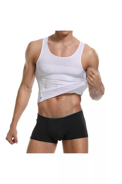 Platinum Gynecomastia Male Corset Tank Top Belly Waist Chest Shaping Posture Corrector -(WHITE)