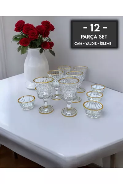 Set de Présentation de Verres à Eau pour Café avec Dessin Orkidé et Dorure