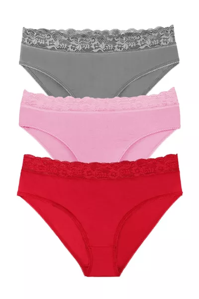 سروال داخلي نسائي من قماش الخيزران بخصر دانتيل، طقم 3 قطع 