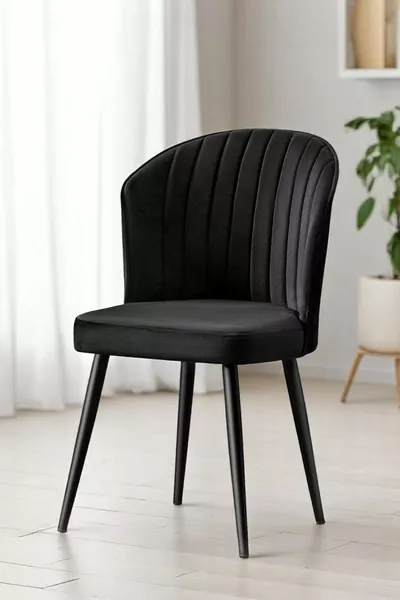 Sedia Rubi - Tessuto Nero Babyface - Gambe Metalliche Nere - Sedia da Cucina - Sedia da Salotto