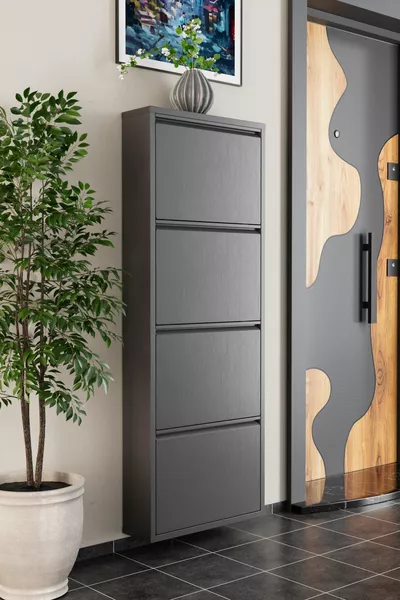 4 Kapaklı Metal Ayakkabılık Antrasit