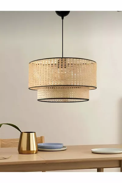 Modern Scandinavian Nordic Hazeran Living Room Kitchen Chandelier Wicker Rattan Double Layer