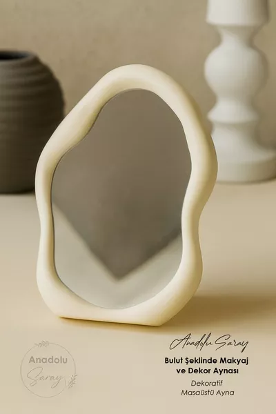 Bohem Cloud Pink and White Style Decorative Desktop Mirror - Cloud Shaped Makeup and Decor Mirror