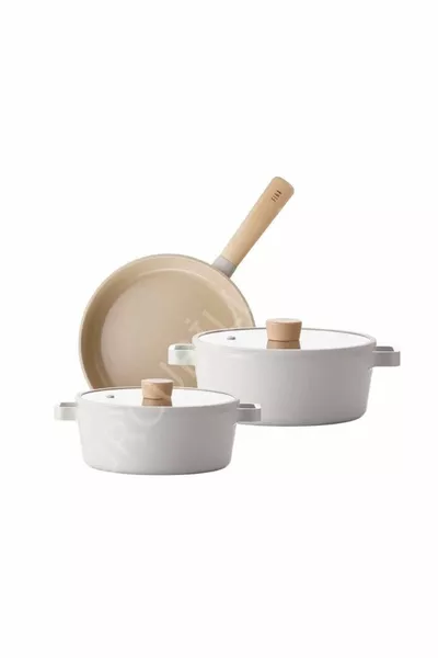 طقم قدور مصبوب من الألمنيوم ٥ قطع بغطاء زجاجي من فيكا