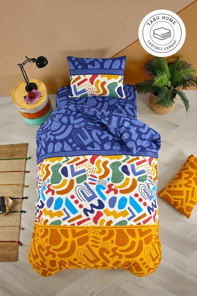 Set di lenzuola con angoli e copripiumino singolo colorato Doodle