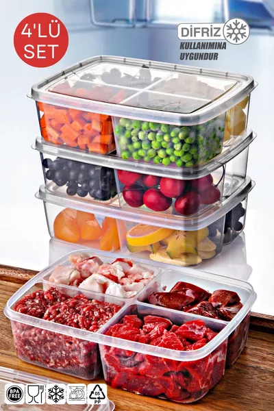 4'lü Set Difrizde Kullanıma Uygun, Büyük Boy Kare Saklama Kabı
