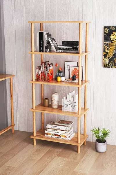Decoratieve Boekenkast met 5 Planken en Houten Poten - Atlantische Den