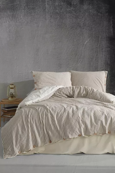 Chance % Baumwollgarn Gefärbt Waschbares Doppelbett-Bettwäsche-Set Creme *