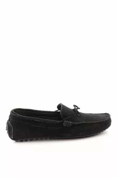 أسود جلد الغزال جلد طبيعي أحذية الرجال المتسكع 