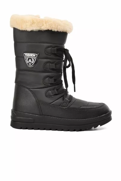 أسود البيج الفراء الداخلية طارد المياه المرأة أحذية الثلج