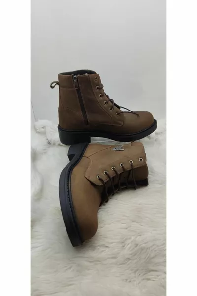 Мъжки пощенски ботуши от естествена кожа от набук с кафяв цип