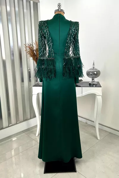 مطرز تول الصوف مفصلة الساتان البحر مساء اللباس - الزمرد